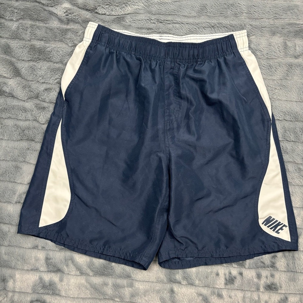 Nike Mens Mesh Lined Athletic Running Gym Shorts Navy Blue White Size M